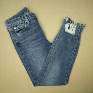 7 For All Mankind Roxanne Ankle Jeans Women's Size 26 Medium Wash Distressed Hem
